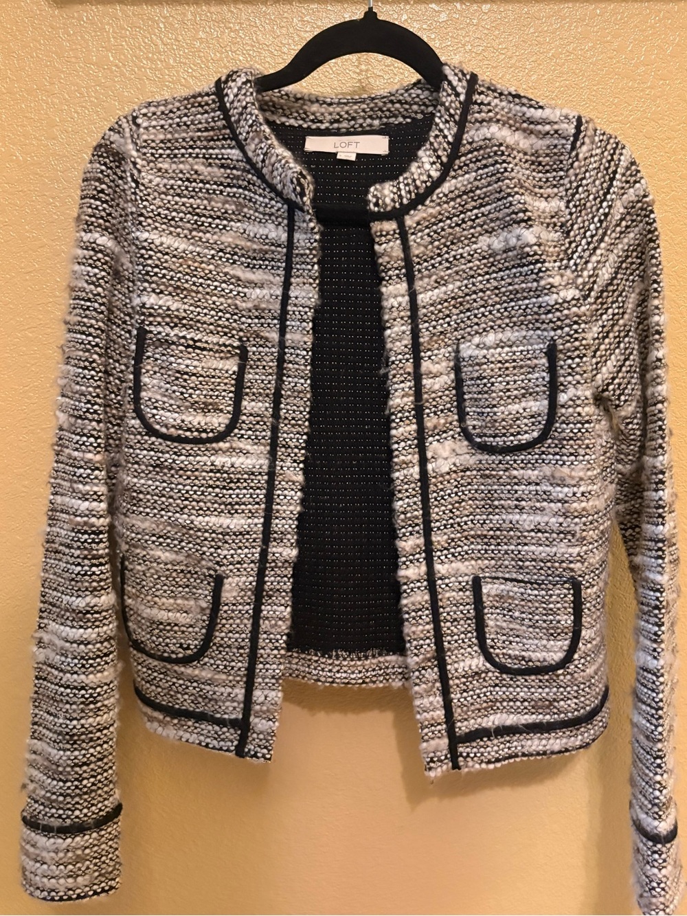 LOFT Black and White Textured Tweed Jacket